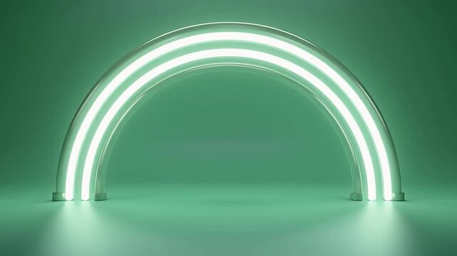 Sleek metallic arches form a modern gateway in a serene green studio