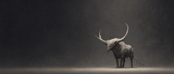 Majestic Bull Sculpture in Dramatic Lighting on Dark Background with Textured Surface