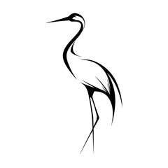 Obraz premium Elegant black and white crane silhouette on clean white background