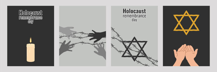 Holocaust Remember Day Honor Legacy Past Fairness. Set artboard. Symbolizes memory justice and history. For web design and educational projects. Vector illustration.