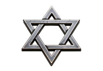 Metallic Star of David with Weathered Texture Isolated on Transparent Background