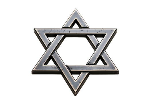 Metallic Star of David with Weathered Texture Isolated on Transparent Background