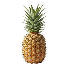 Whole ripe pineapple with green leaves isolated on transparent background