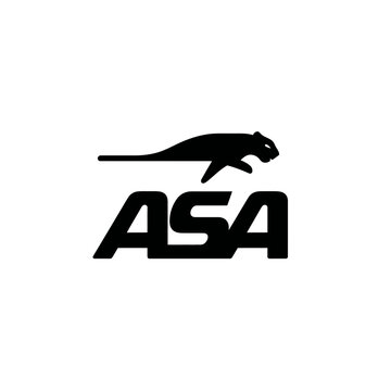 Black silhouette of a running animal above the word asa on white background