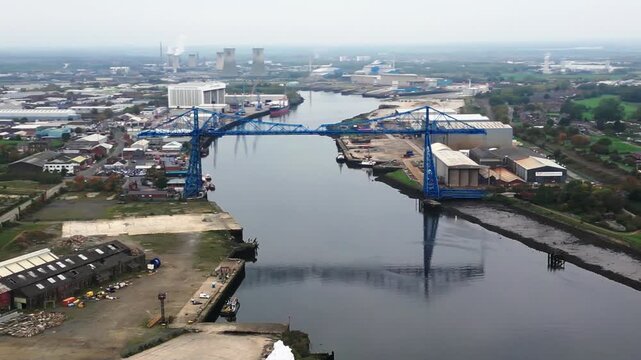 4k drone footage of the Transporter Bridge in Middlesbrough, UK