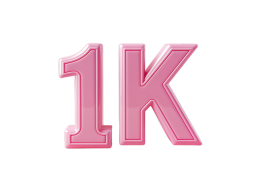 Pink glossy 3D one thousand icon isolated on transparent background