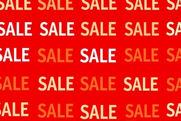 Red background with repeating "SALE" text in white and orange, bold promotional design.