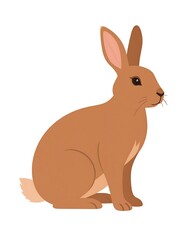 Obraz premium A side-view illustration depicts a brown rabbit with prominent ears, whiskers, and a fluffy tail, isolated on white