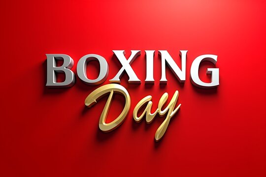 Red background features "Day Boxing Sale" in metallic silver and gold 3D text, sleek modern design.