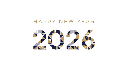 Happy new year 2026 with geometric pattern isolated on transparent background