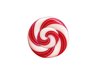 Red and white spiral lollipop candy isolated on transparent background
