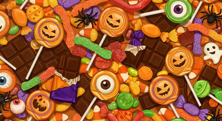 Spooky Halloween treats galore for trick or treat, including chocolate bars and candy corn