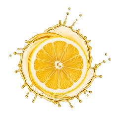 Fresh lemon half splashing with juicy, perfect for citrus, freshness, drink, and healthy food design projects. isolated on white or transparent background.PNG format.