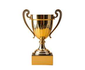 Shiny Golden Trophy Cup with Ornate Handles Isolated on Transparent Background