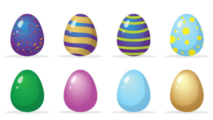 Colorful Easter eggs collection isolated on white background, festive spring decoration illustration