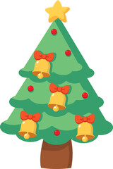 Cartoon Christmas Tree with Bells and Star