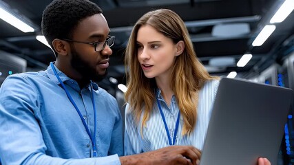 Data center technicians analyze information technology infrastructure
