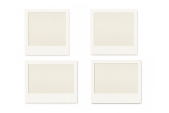 Blank instant photo frames set, white paper borders, square and horizontal formats, retro style, transparent background