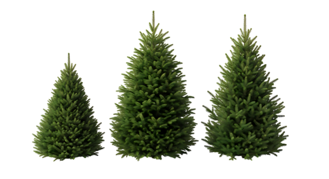 Three Green Fir Trees Of Varying Sizes On Black Background