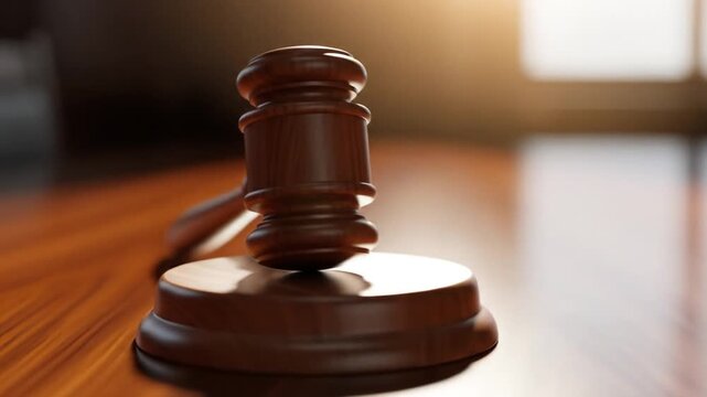 Wooden gavel resting on a sound block, symbol of legal authority and justice