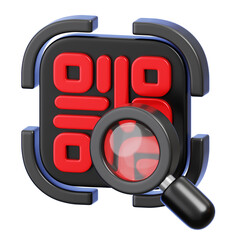 QR Code Scanning and Searching Concept, Magnifying Glass Over OR Code. 3D Illustartion