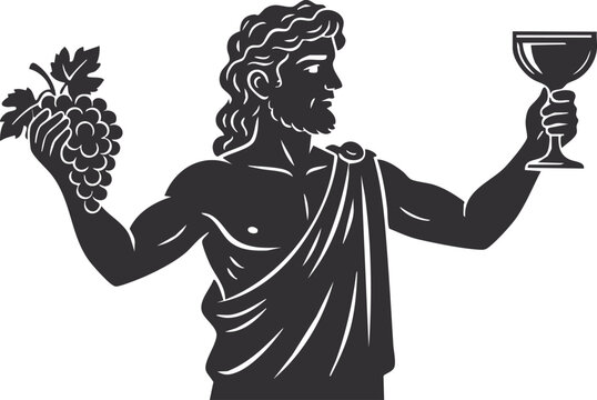 Dionysus Bacchus Logo with Grapes and Leaves for Winemakers and Bars