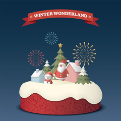 Red velvet bundt cake have 3D miniature model of Winter Wonderland on top