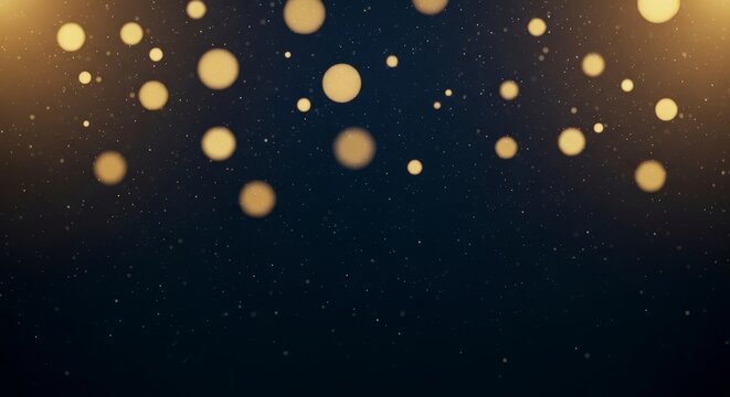 Elegant golden bokeh and dust particles float against a deep blue background creating a magical effect on transparent background