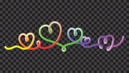 Rainbow Gradient 3D Fluid Line Interconnected Love Hearts Chain Vector