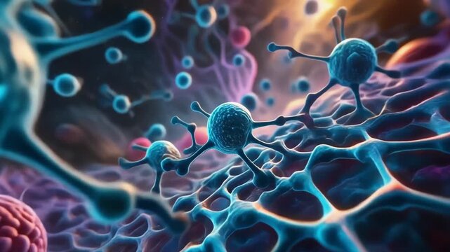 A vibrant microscopic visualization of cofilin depolymerizing actin filaments, showcasing the complex cytoskeletal dynamics at a cell's leading edge