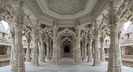 Obraz premium Intricate carvings and grand architecture of jain temple interior