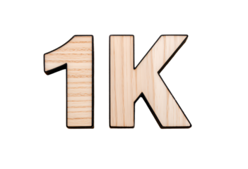 Wooden textured one thousand sign isolated on transparent background