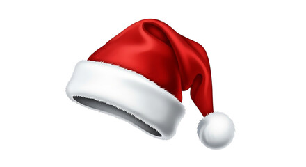A classic red santa hat with white trim and a pompom, isolated on a transparent background