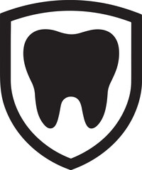 Stylized tooth within shield or circle silhouette, symbolizing modern dental practice logo.