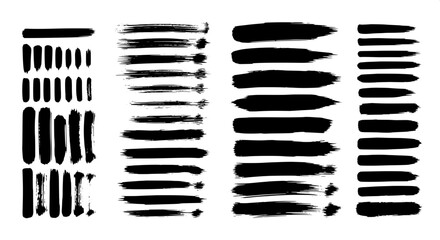Vector set of various black paint brush strokes. A collection of artistic, grunge, and textured lines for creative graphic design elements
