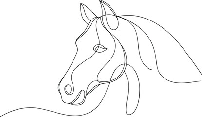 Single line drawing of a horse head profile animal