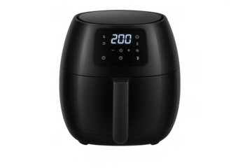 Black air fryer appliance with digital display for healthy cooking, kitchen electronics, modern food preparation