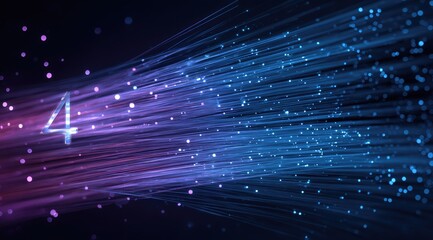 Abstract digital background with number four, illuminated fibers in blue and pink