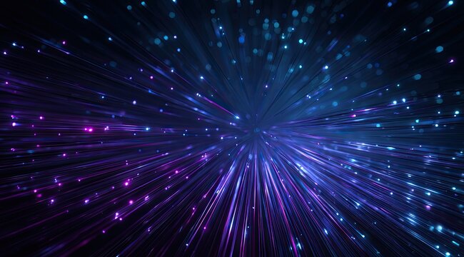 Abstract illustration of light bursts radiating outward from a central point, dark background - Powered by Adobe