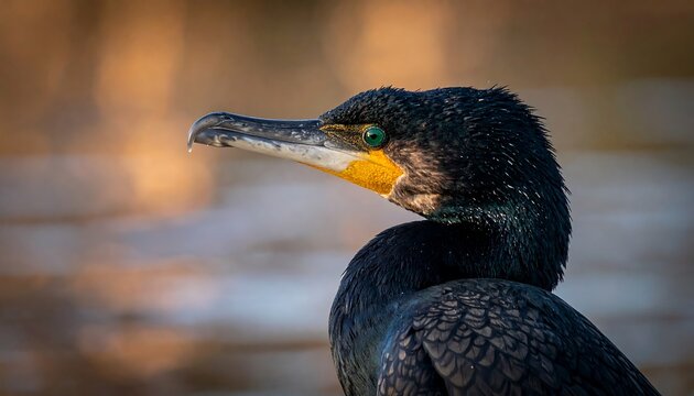Close-up of a Great Cormorant with Detailed Plumage. - Powered by Adobe