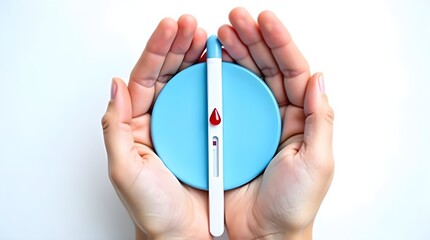 World Diabetes Day Blue Circle Symbol with Glucose Test Strip