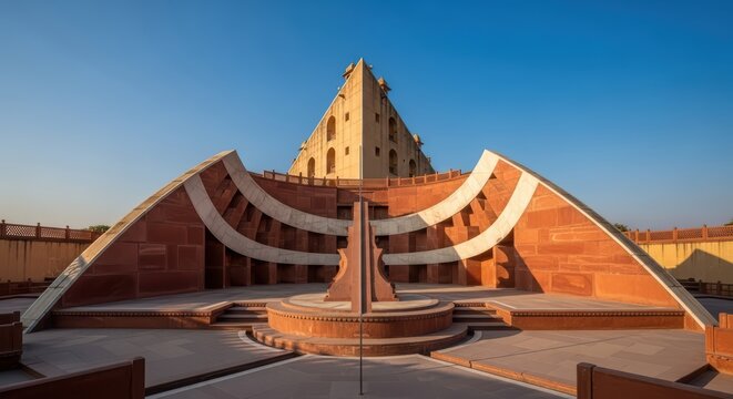 Majestic architecture of jantar mantar, new delhi under clear blue sky