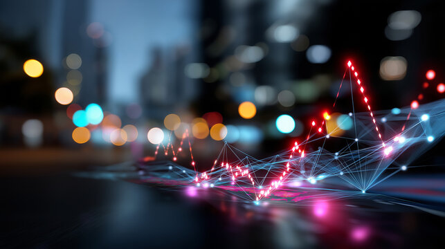 Defocused visualization of AI neural networks processing financial data and predictive analytics for smart investments, with copy space. - Powered by Adobe