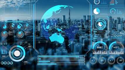 High-tech global network connection interface showing worldwide digital communication, data exchange, and internet connectivity. Global connection, data interaction, and worldwide communication. Thunk