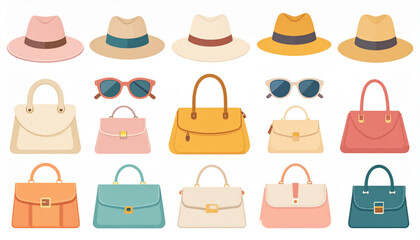 Muted Pastel Flat Icons of Fashion Accessories Set