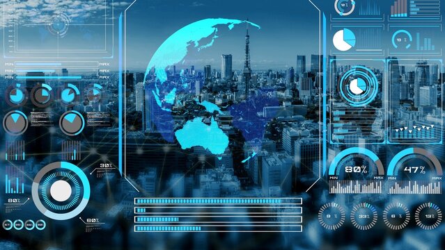 High-tech global network connection interface showing worldwide digital communication, data exchange, and internet connectivity. Global connection, data interaction, and worldwide communication. Thunk
