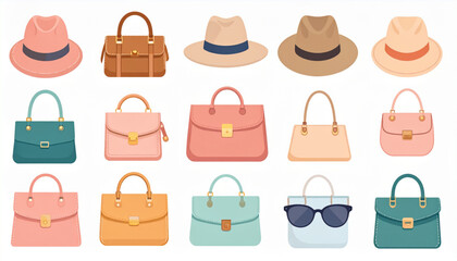 Muted Pastel Flat Icons of Fashion Accessories Set