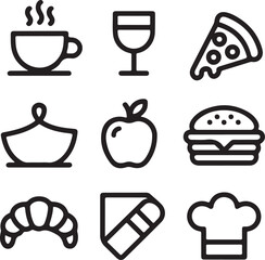 Set of Outline Icons Related to Food and Drink