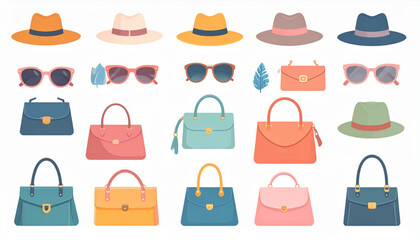 Muted Pastel Flat Icons of Fashion Accessories Set