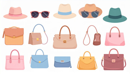 Muted Pastel Flat Icons of Fashion Accessories Set